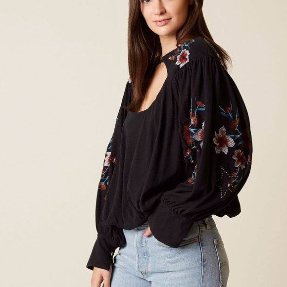 Free People Tops - Free People NWT Black Embroidered Lita Top S